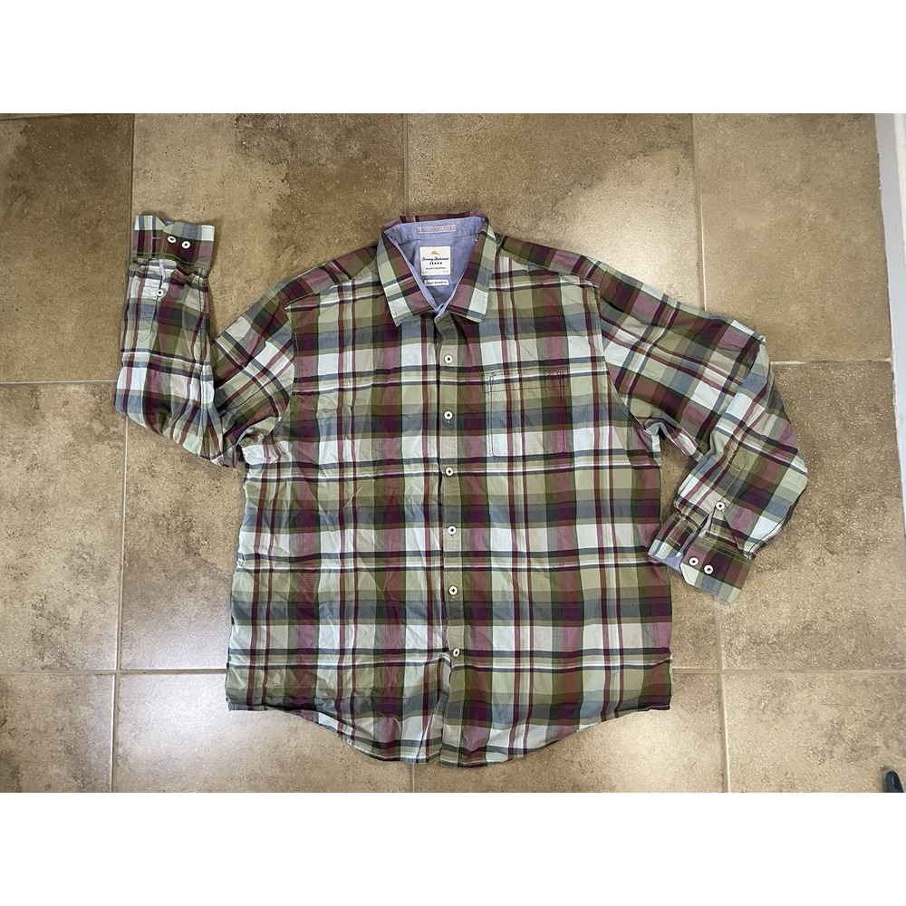 Tommy Bahama Jeans Plaid Button Down Shirt Men's Sz 2XL Green 100% Cotton